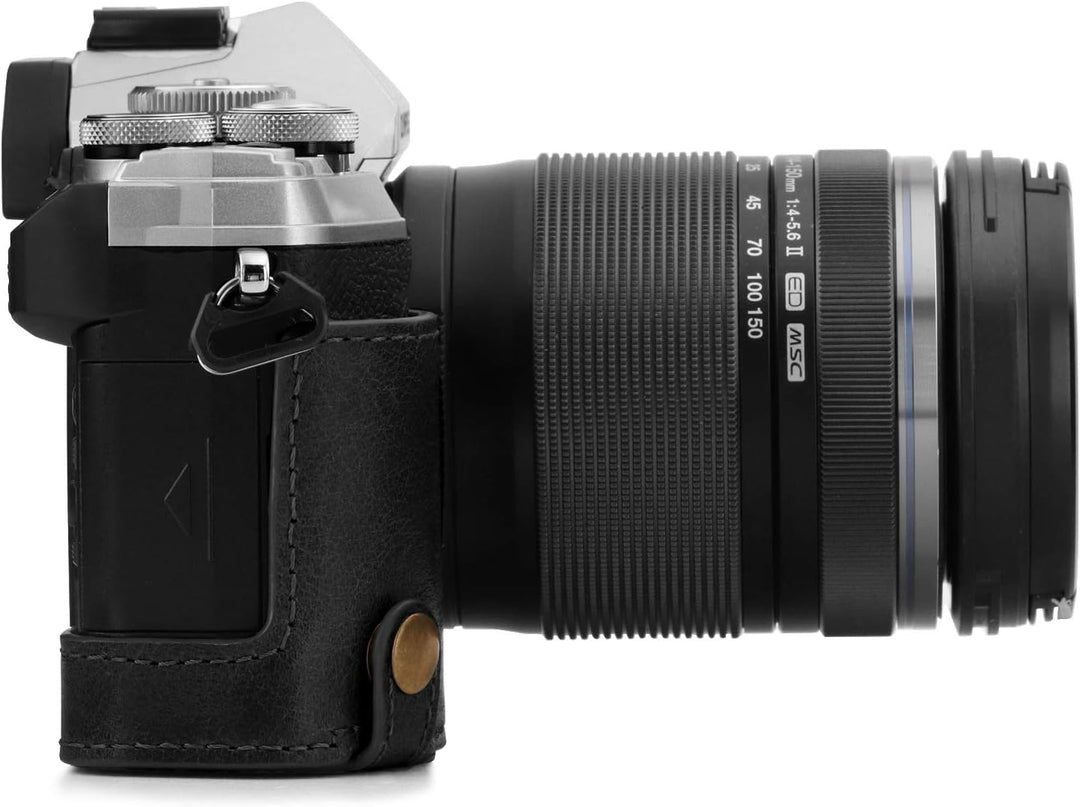 MegaGear MG1864 Ever Ready Kameratasche für Olympus OM-D E-M5 Mark III, Echtleder, Schwarz, Schwarz