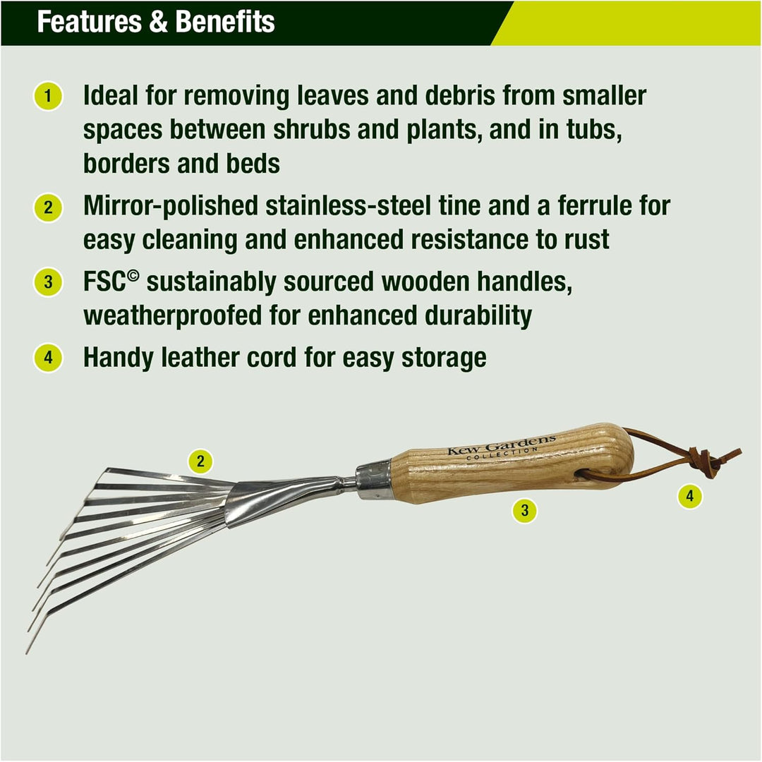 Spear & Jackson 5200KEW Kew Gardens Mini-Beetrechen – Schmaler Handrechen mit Edelstahlzinken, ideal