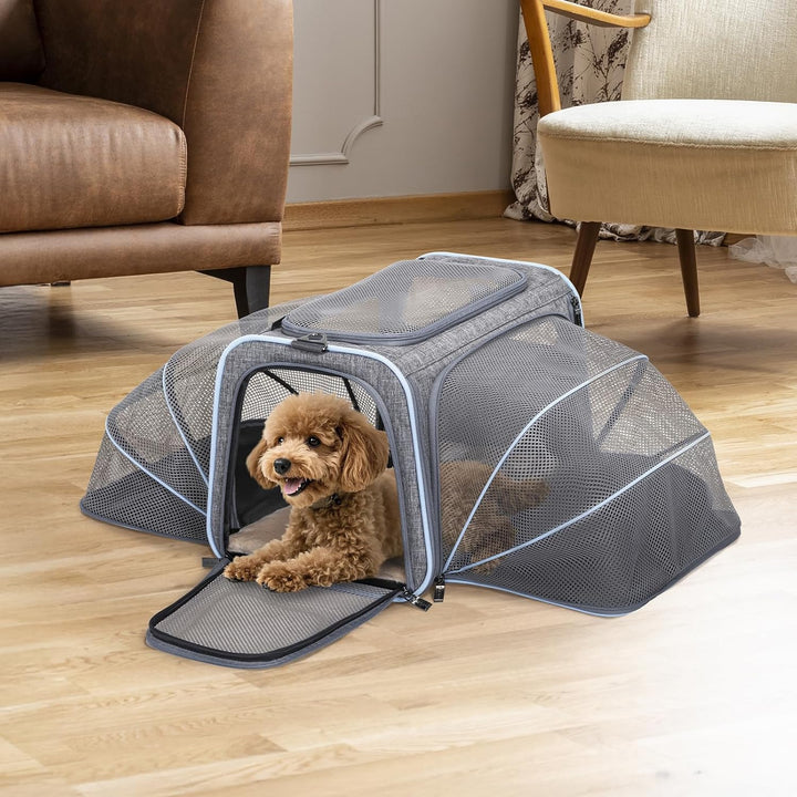 Petsfit Faltbarer Transporttasche Katze und Hund,erweiterbare Katzentransportbox mit Schultergurt Hu