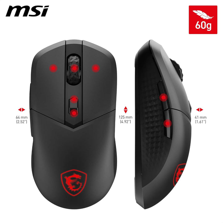 MSI Versa 300 Wireless Gaming-Maus – 8000 DPI optischer Sensor, 1000 Hz Polling-Rate, symmetrisch, 3
