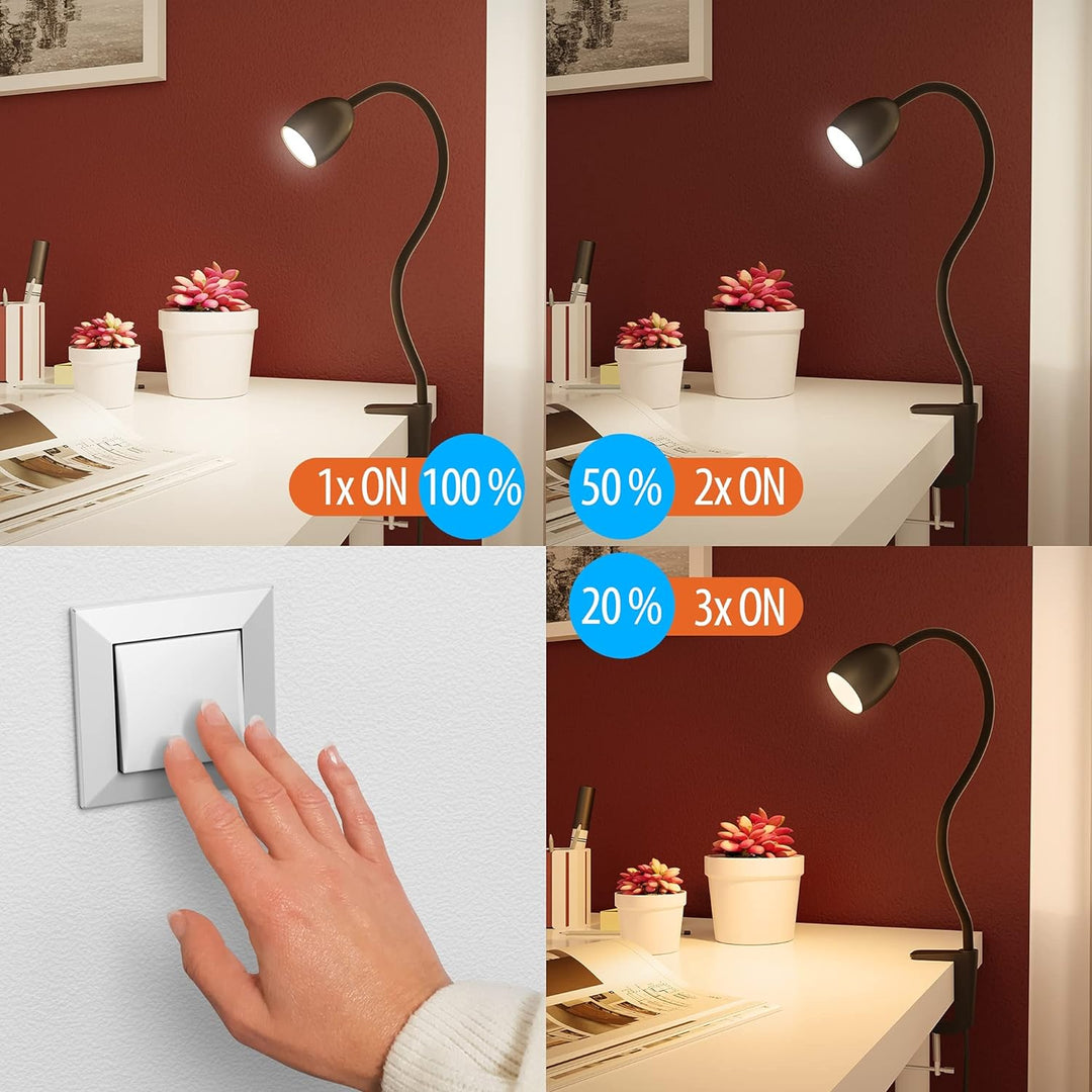 ledscom.de GU10 Klemmlampe KLUK mit Schwanenhals, schwarz inkl. GU10, 3-Stufen-dimmbar, weiss, W, 2