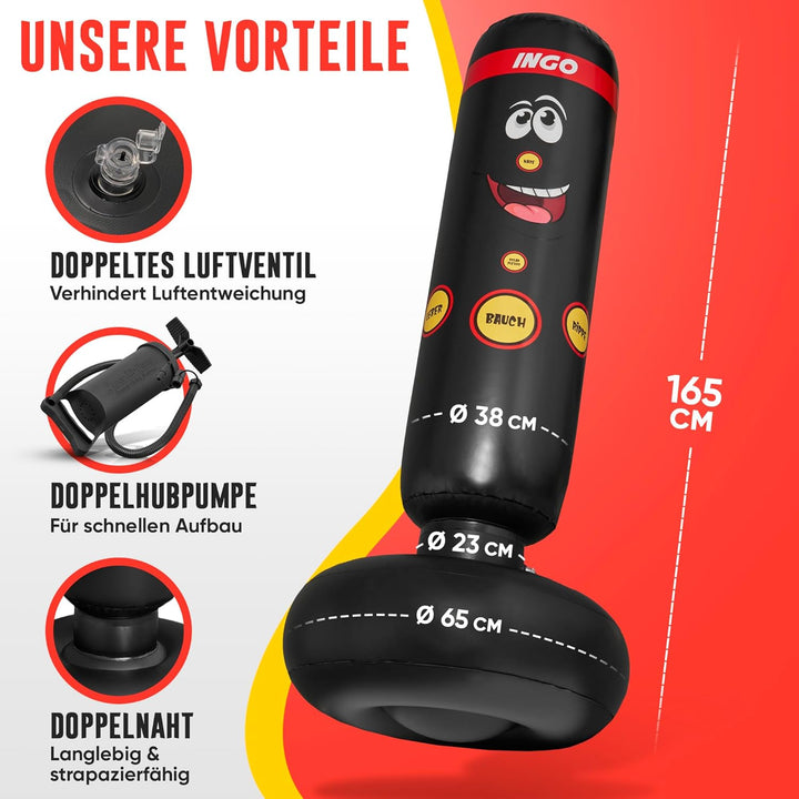 INGO® Boxsack für Kinder (pädagogisch konzipiert für Innere Kraft), inkl. Handschuhe & Pumpe | Kinde