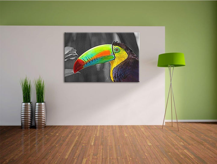 schöner stolzer Tukan schwarz/weiss Deluxe Format: 100x70 cm auf Leinwand, XXL riesige Bilder fertig