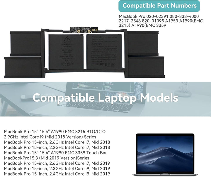 A1953 Laptop Akku für Mac-Book Pro 15" 15.4 Zoll Touch Bar Retina A1990 Mid 2018 2019 EMC 3215 3359