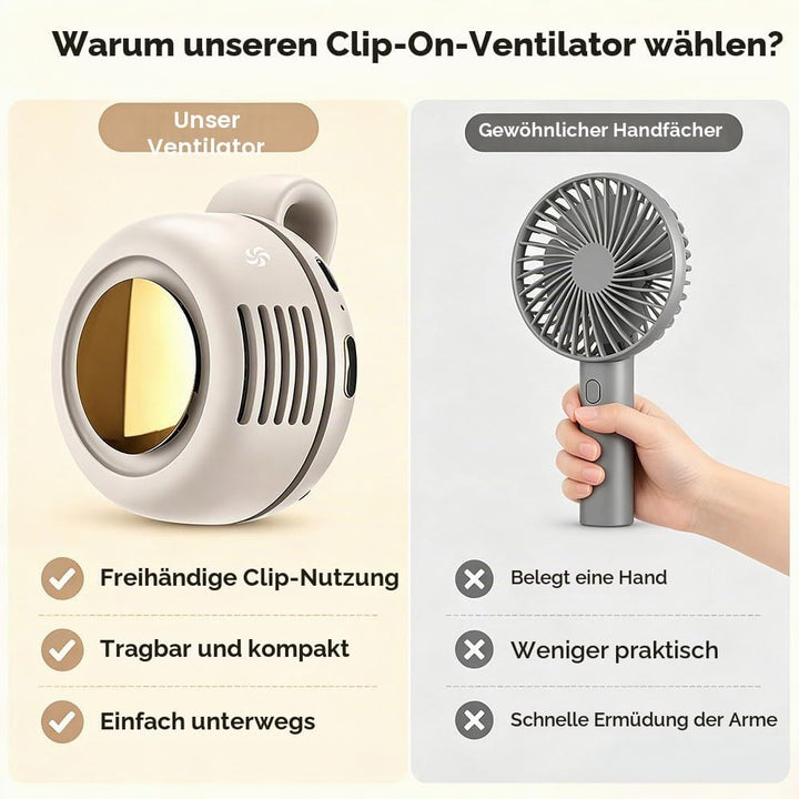 Tragbarer Clip Ventilator, Leiser Mini Ventilator ohne Flügel, mit 3 Geschwindigkeiten & 360° Drehba