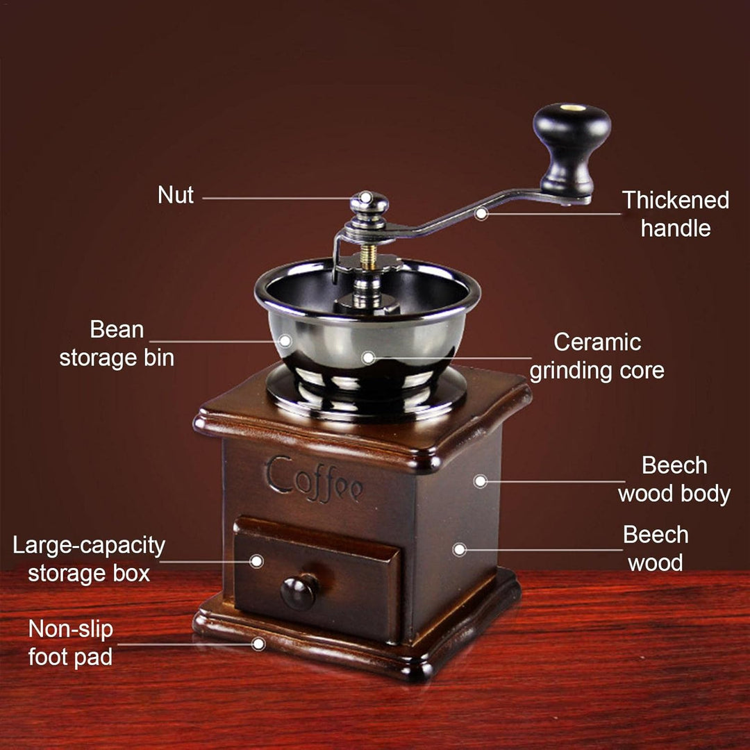 WEITING Manuelle Kaffeemühle – Manuelle Kaffeemühle aus Holz, Vintage, Antik-Keramik, Handkurbel, Ka