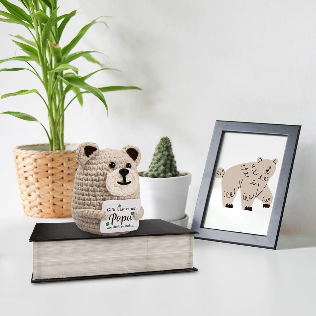 WenmthG Geschenke für Papa Pocket Hug Glücklicher Bär Glücksbringer Deutsch, Papa Geschenke Geburtst