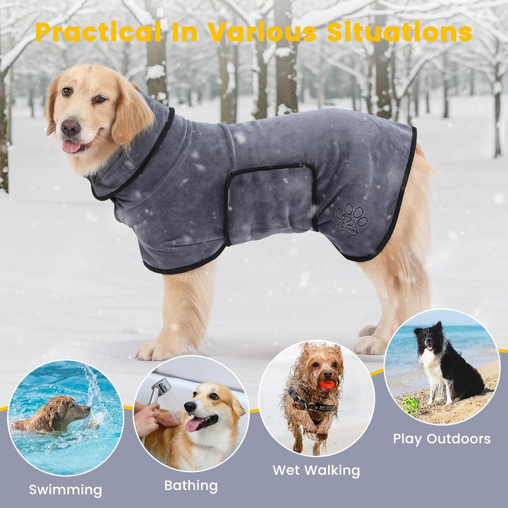 PETTOM Hundebademantel, Bademantel Hund mit Hohem Kragen, Hundebademantel für Grosse Hunde, Hunde Ba