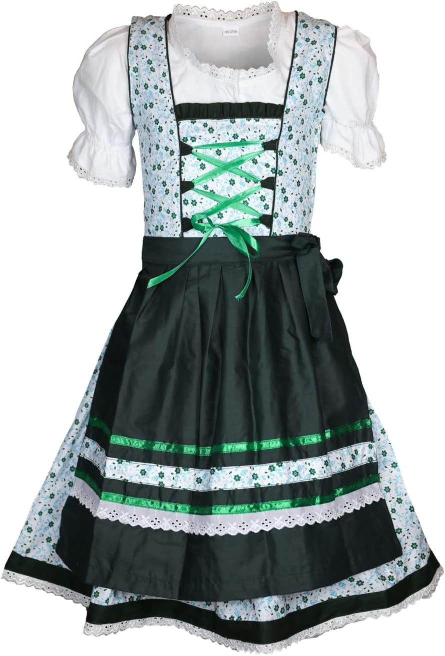MS-Trachten Kinder Dirndl Trachtenkleid Mädchendirndl Mimi 3 teilig 140 Grün, 140 Grün