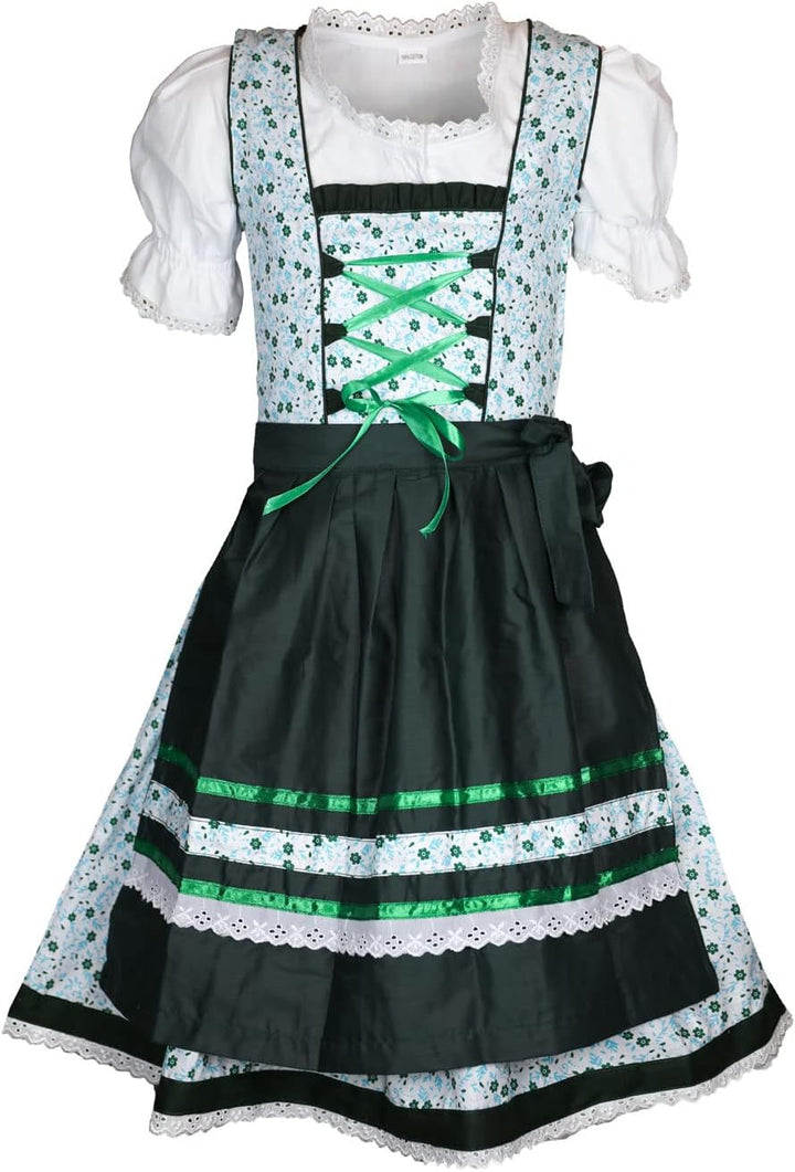 MS-Trachten Kinder Dirndl Trachtenkleid Mädchendirndl Mimi 3 teilig 140 Grün, 140 Grün