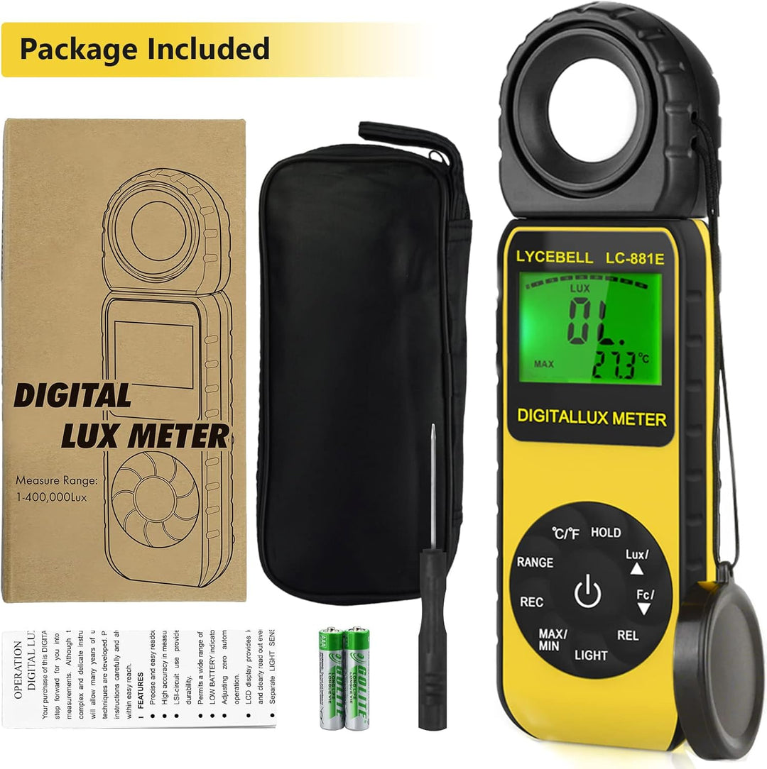 Digital Luxmeter, LC-881E Belichtungsmesser 0.1-300,000 Lux mit Hintergrundbeleuchtung, Lichtmessger