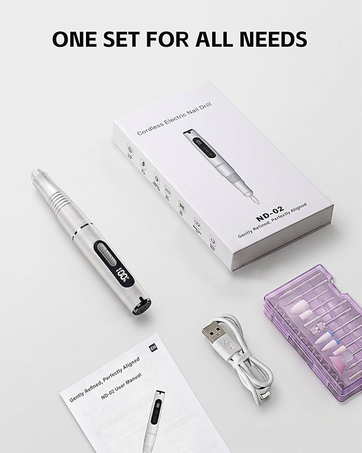 ND02 Wireless Electric Nail Cutter, 6 Speed Electric Nail File with 12 Drill Bits, Manicure Pedicure