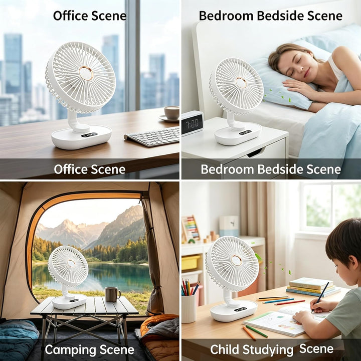 Mini Ventilator Oszillierend Ultra Leise,4000mAh Akku Mini Tischventilator,5 Geschwindigkeiten USB T