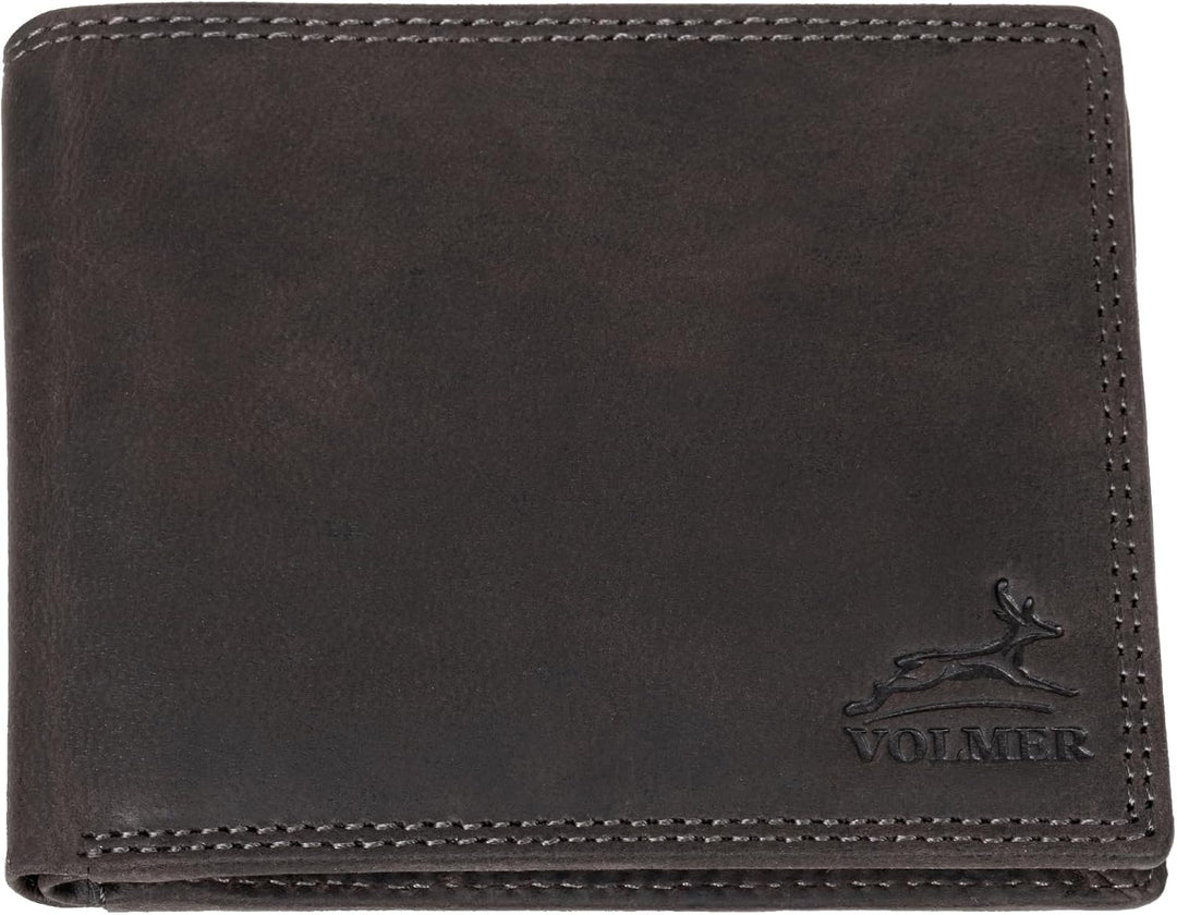 Fa.Volmer ® Leder Geldbörse Herren - extra-stabile Doppelnaht - 9 Fächer für Kreditkarten - Querform