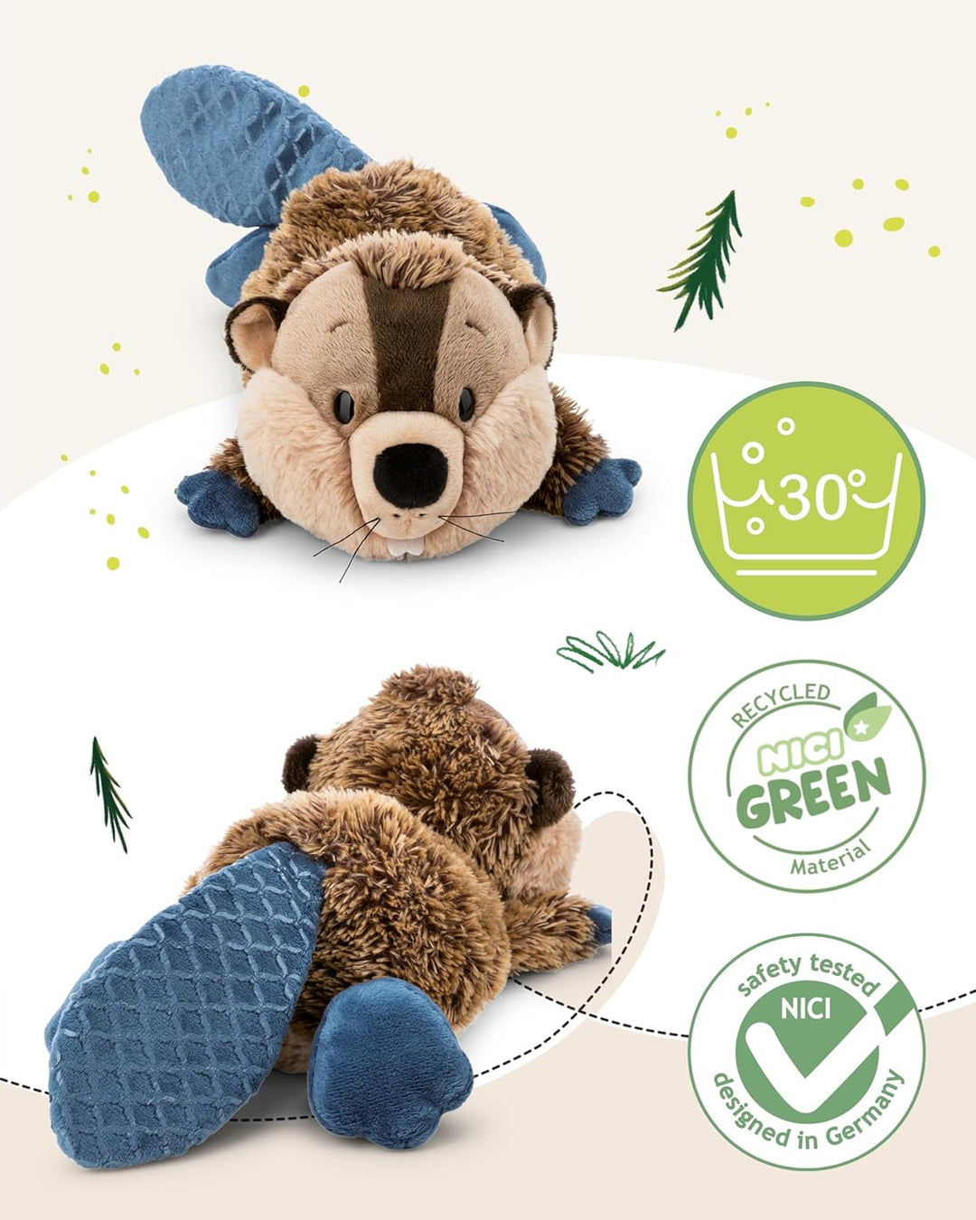 NICI Kuscheltier Biber Harry Woodsnacker 30cm - braun - Weiches Plüschtier – niedliches Stofftier zu