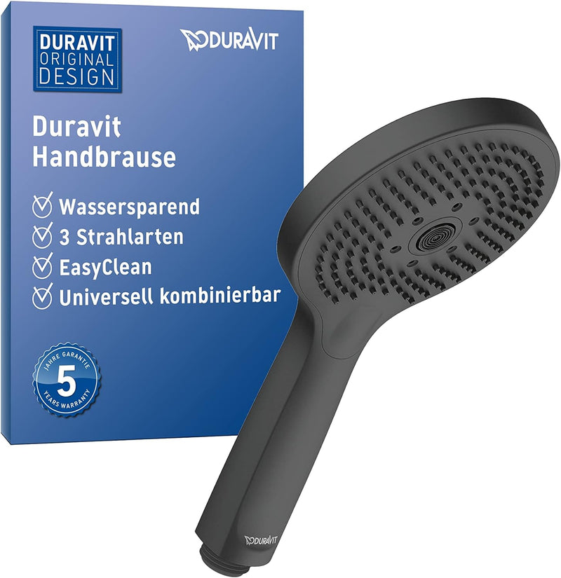 Duravit Universal Duschkopf, Duschbrause mit 3 Strahlarten (Rain, Pulse, Mono), Handbrause rund (Ø 1