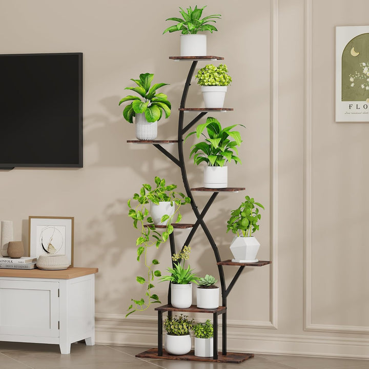Pflanzenregal mit Wachstumslicht, 8-Etagen Blumenständer 165cm, 5-Kopf Pflanzenlampe aus Metall für