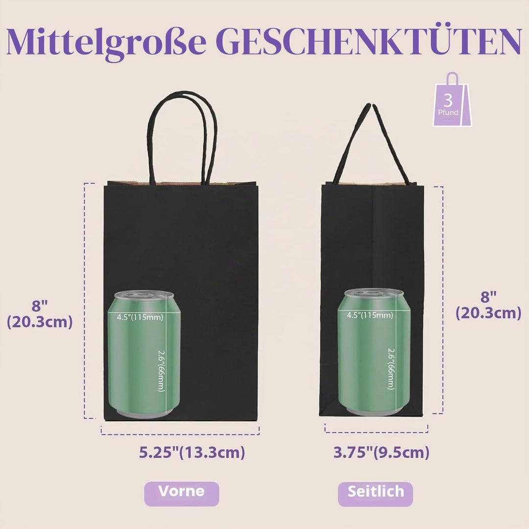 Switory 50 Stück Papiertüten Geschenktüten Schwarz, Kraft Papiertüte mit Henkel zum Party, Geburtsta