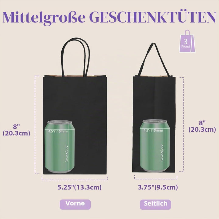 Switory 50 Stück Papiertüten Geschenktüten Schwarz, Kraft Papiertüte mit Henkel zum Party, Geburtsta