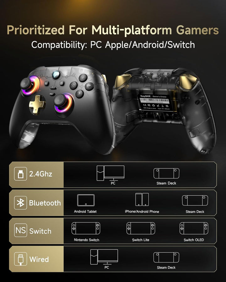 EasySMX D05 PC Controller mit Ladestation, Controller PC Wireless mit Hall Joystick & Hall Trigger,