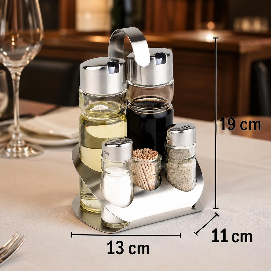 APS 40480 Menage "PRO", 13 x 11 cm, Höhe 19 cm, Set bestehend aus: Essig- und Öl-Flasche, Salz- und