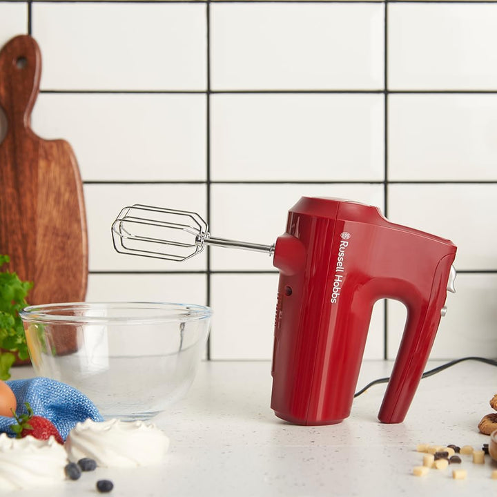 Russell Hobbs Handrührgerät [Handmixer] Desire Red (5 Geschwindigkeitsstufen+Pulsfunktion, 2 Spülmas