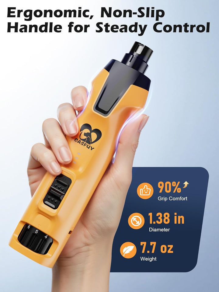 Casfuy 6-Gang-Hunde-Nagelschleifer - 50% Boosted Power Hund Nagelschneider Leise mit Dual-LED-Leucht