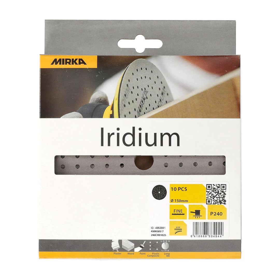 Mirka Iridium Premium-Schleifpapier Ø 150mm Klett 121-Loch, Korn 240, 10 Stk/Zum Schleifen von Lack,