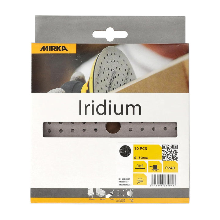 Mirka Iridium Premium-Schleifpapier Ø 150mm Klett 121-Loch, Korn 240, 10 Stk/Zum Schleifen von Lack,