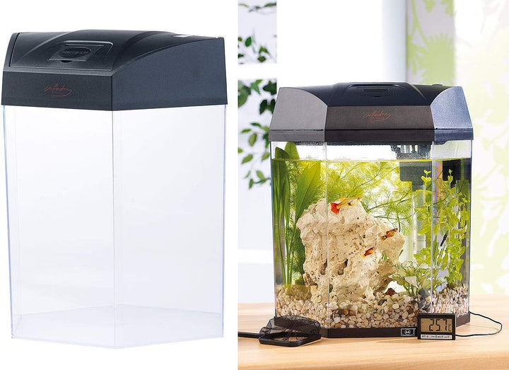 infactory Nano Aquarium: Beleuchtetes Panorama-Aquarium Hexagon, Komplett-Set, 19 l (Panorama Aquari