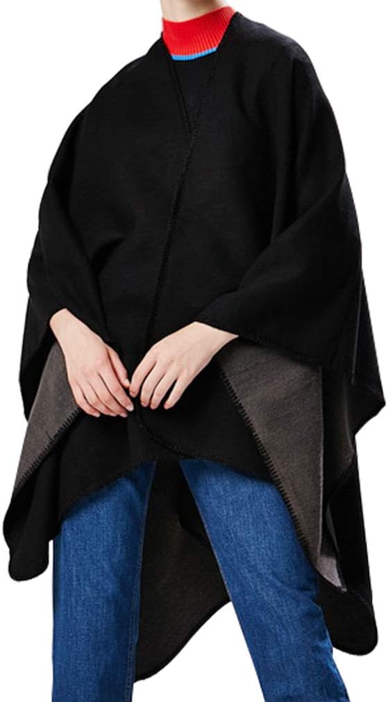 Lifetooler Frauen Poncho Damen Open Front Winterstrickjacke Lady Wendeumhang Bedruckte übergrosse Um