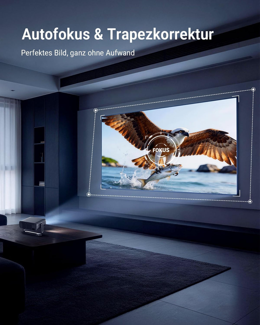 Smart Beamer mit Autofokus & automatischer Trapezkorrektur, WiFi Bluetooth Full HD 1080P, 500 ANSI
