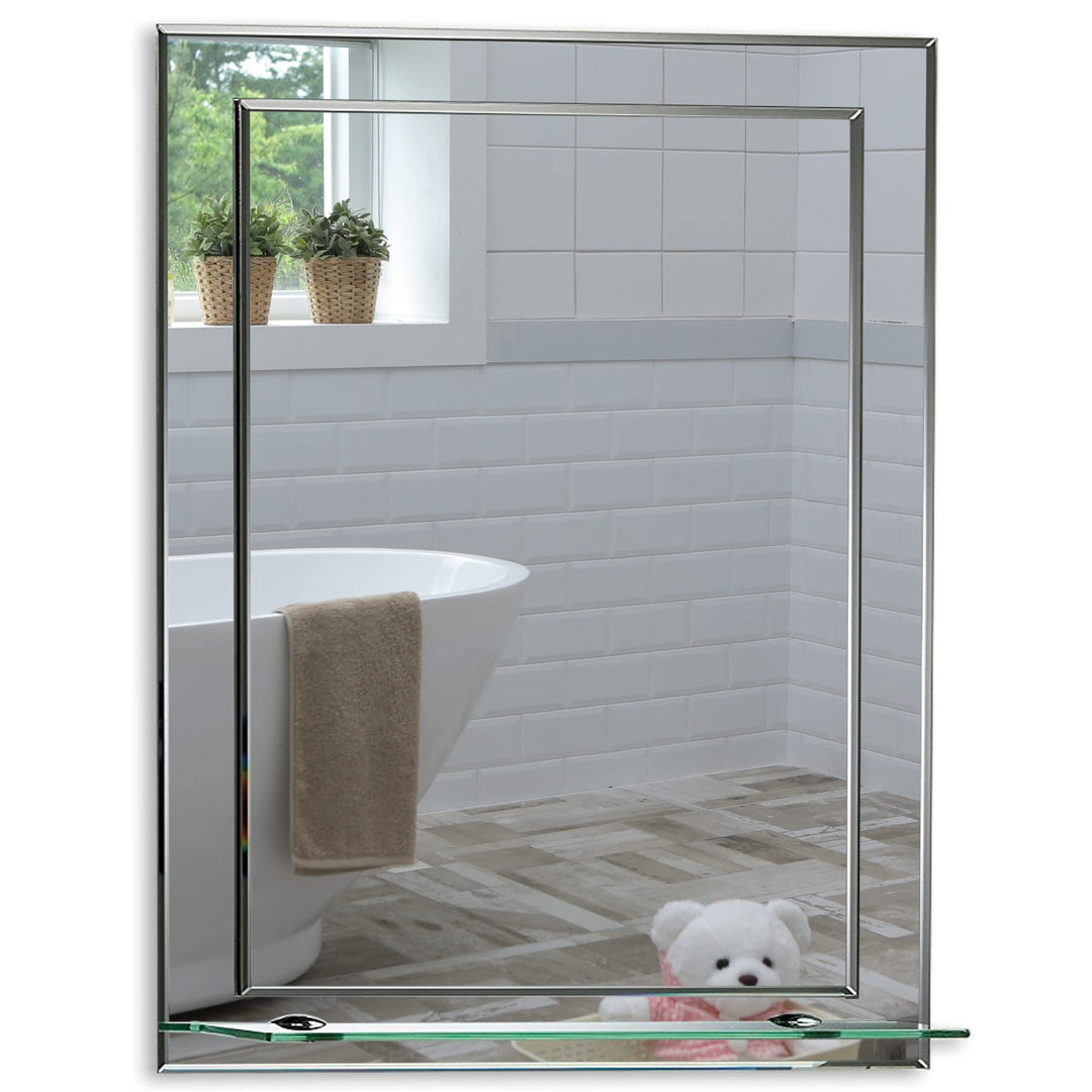 Schöner rechteckiger Badezimmerspiegel mit Ablage, modern und stylish, 2 Lagen Glass, mit abgerundet