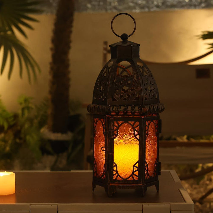 NEEDOMO Grosse dekorative Kerzenlaterne für Ramadan, 32.8 cm marokkanischer Stil, hängende Laternen,