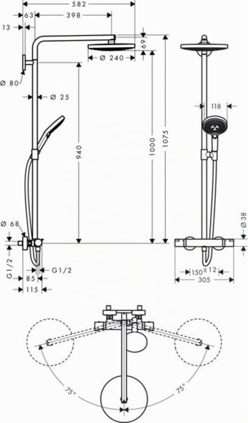 hansgrohe Raindance Select S 240 Duschsystem (2 Strahlarten) Chrom Chrom Kopfbrause mit 2 Strahlarte