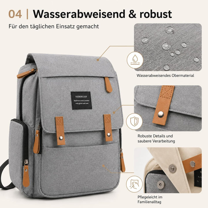 Heberlein Prestige Baby Wickelrucksack - grosse Wickeltasche für Mama &amp; Papa, wasserabweisend mit vi