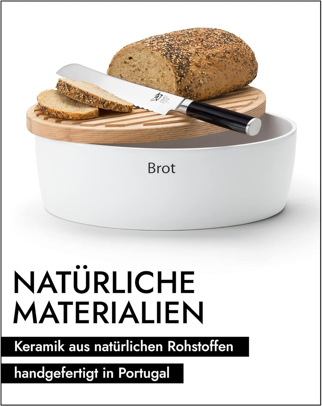 Continenta Brottopf oval mit Holzdeckel, 36 x 23 x 13,5 cm 36 x 23 x 13,5 centimeters Weiss, 36 x 23