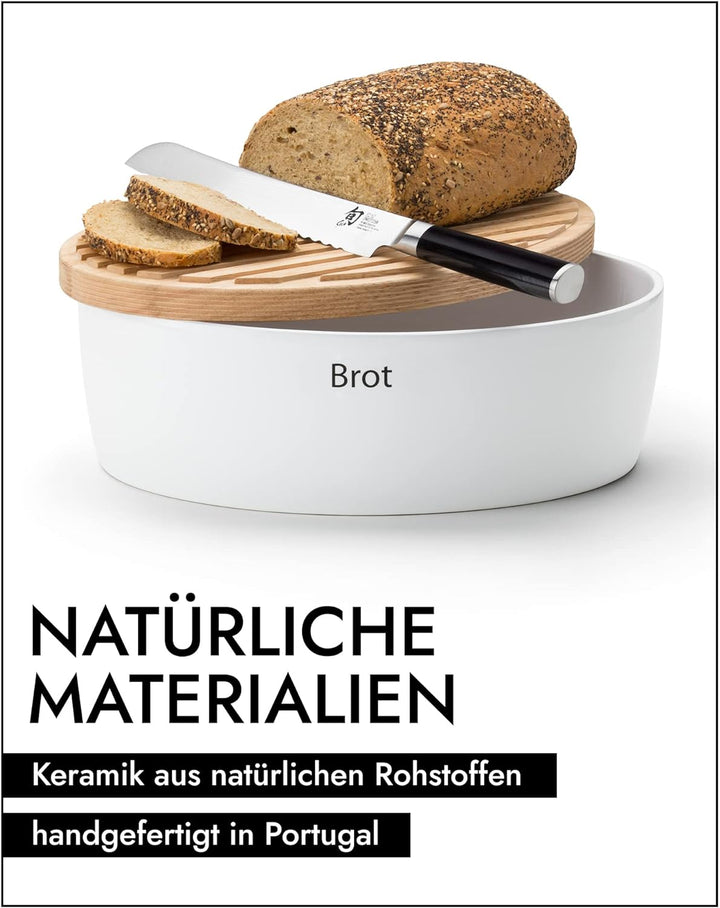 Continenta Brottopf oval mit Holzdeckel, 36 x 23 x 13,5 cm 36 x 23 x 13,5 centimeters Weiss, 36 x 23