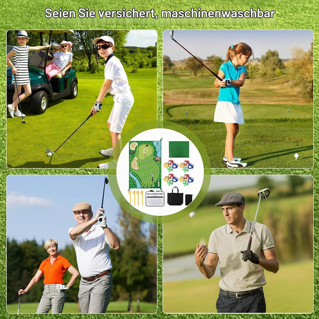 Golf Trainingsmatte Set, Golfspielset mit 16 Golfbällen und Scoreboard, Schlagmatte für Indoor und O