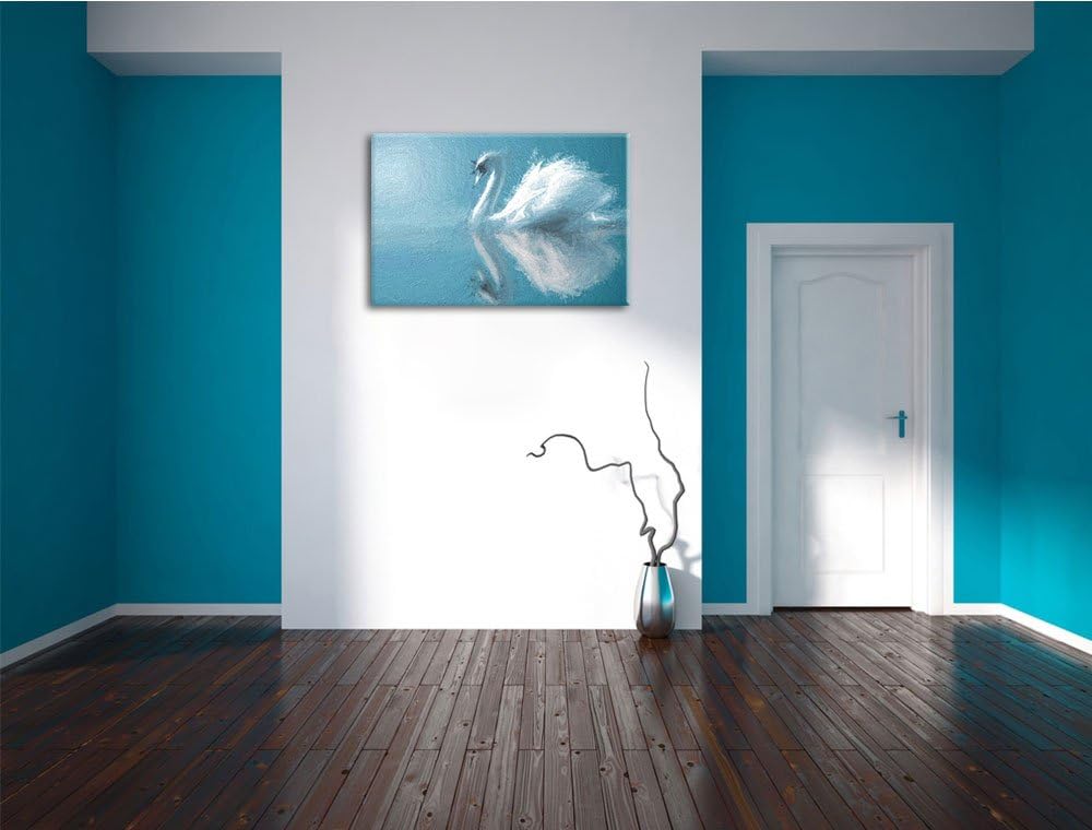 Edler weisser Schwan auf See Deluxe Format: 100x70 cm auf Leinwand, XXL riesige Bilder fertig gerahm
