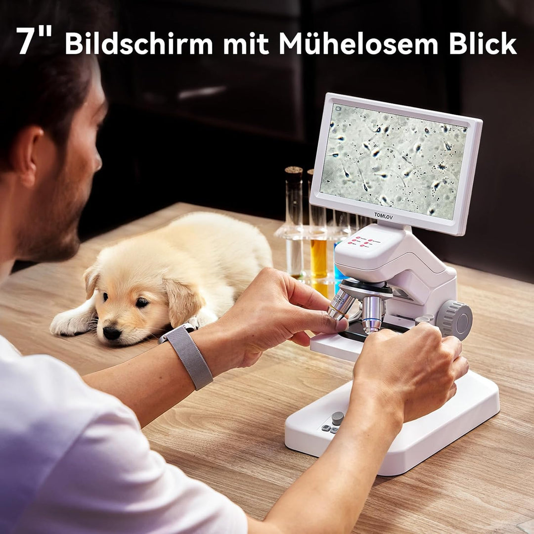 TOMLOV DM301 Pro Biologisches Mikroskop 1200X: 7" Digital Mikroskop mit HDMI-Ausgang für Erwachsene