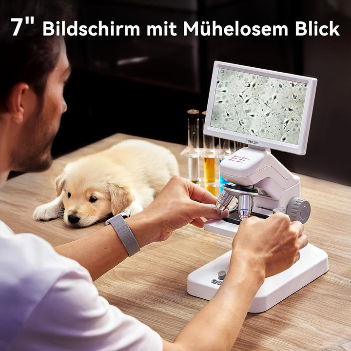 TOMLOV DM301 Pro Biologisches Mikroskop 1200X: 7" Digital Mikroskop mit HDMI-Ausgang für Erwachsene