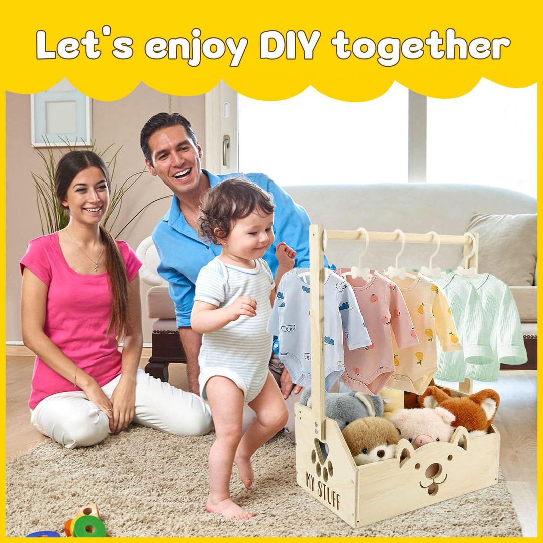Holz Baby Geschenk Korb mit Griff, Holz Babyparty Schrank, Babykorb Geschenk mit 5 Kleiderbügel, Sho