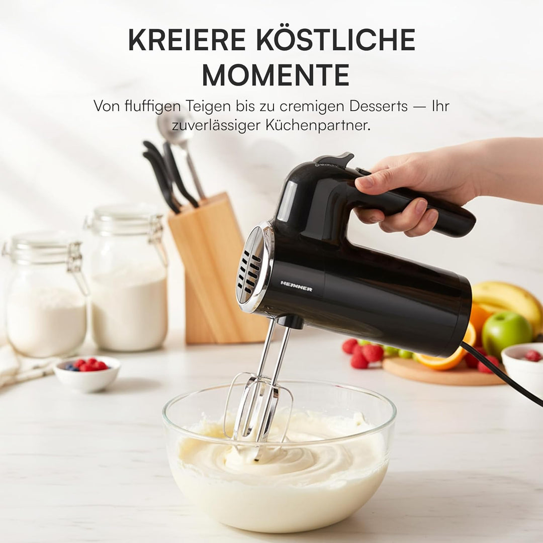 HM-300BK Hand Mixer – 300W Power, 5 Speed Settings + Turbo Function, Stainless Steel Beaters & Dough