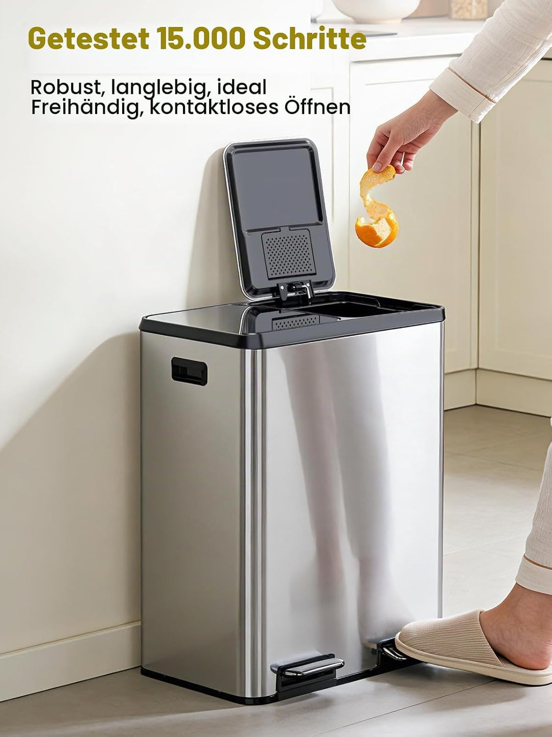 YEAUPE PRO Mülleimer Küche 2x30L Edelstahl, 60L Doppel Treteimer Mülltrennung, Abfalleimer mit Soft