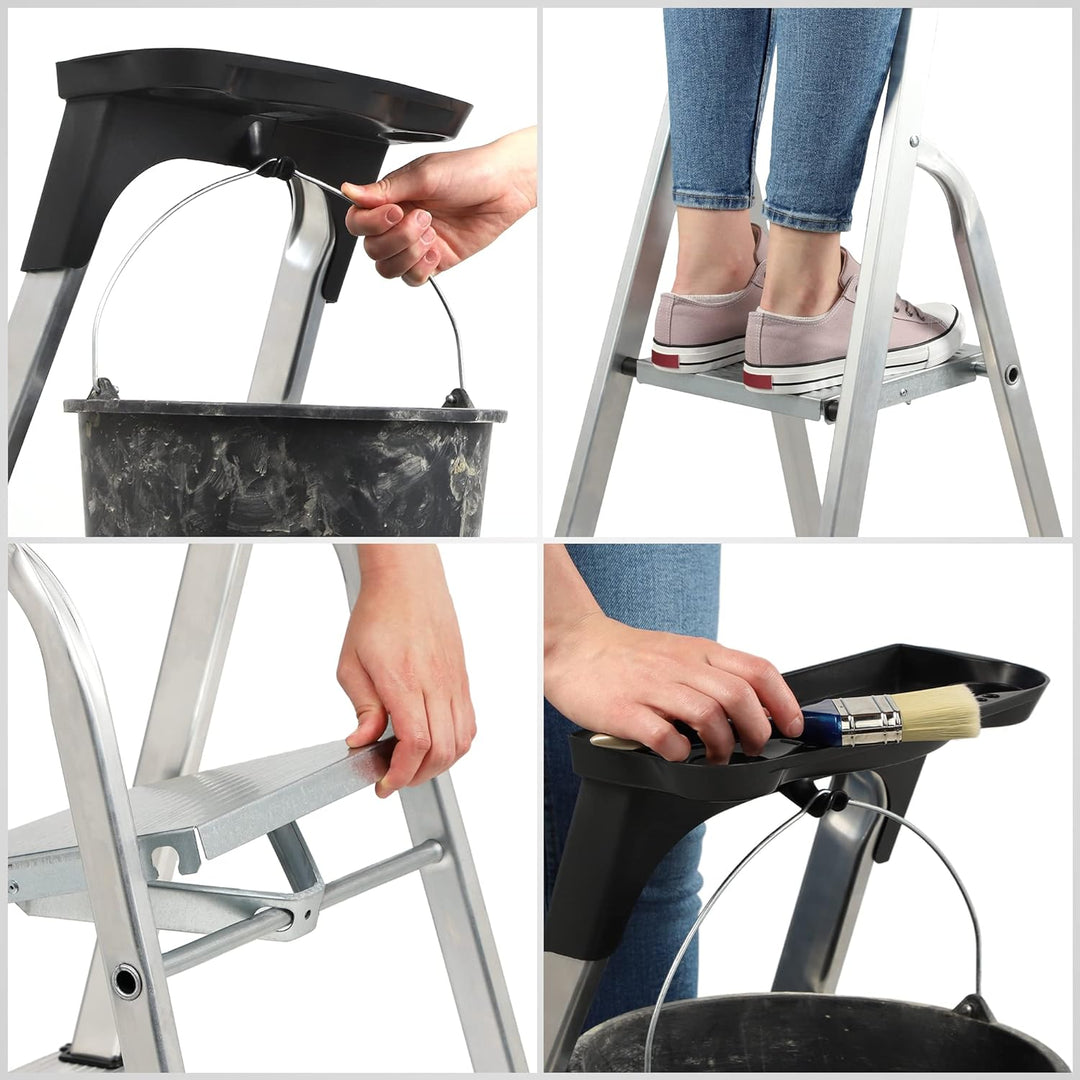 KADAX Aluminiumleiter, Stehleiter bis zu 125 kg, Stufenleiter, Klapptritt für Senioren, Alu-Sicherhe