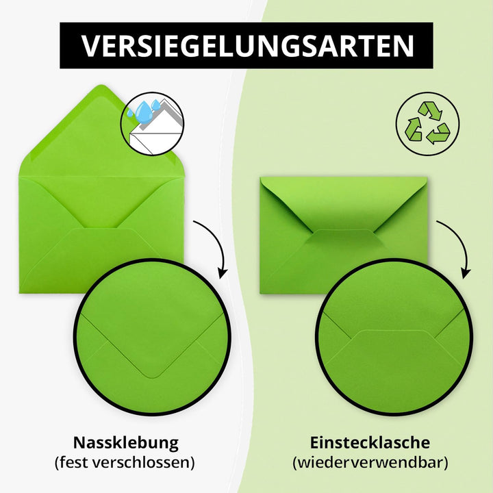 200 Brief-Umschläge - Hell-Grün - DIN C6-114 x 162 mm - Kuverts mit Nassklebung ohne Fenster für Gru