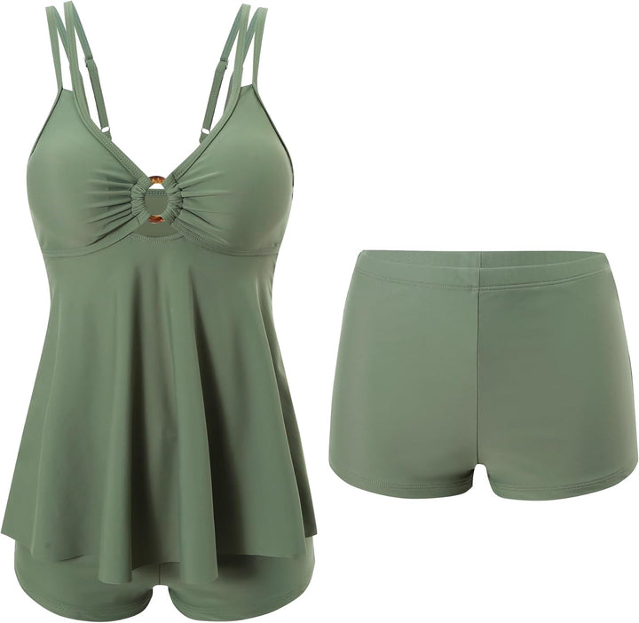 Laorchid high Waist Badekleid mit Badeshorts bauchweg bademode mit Tankini Obenteil Damen Badeanzug