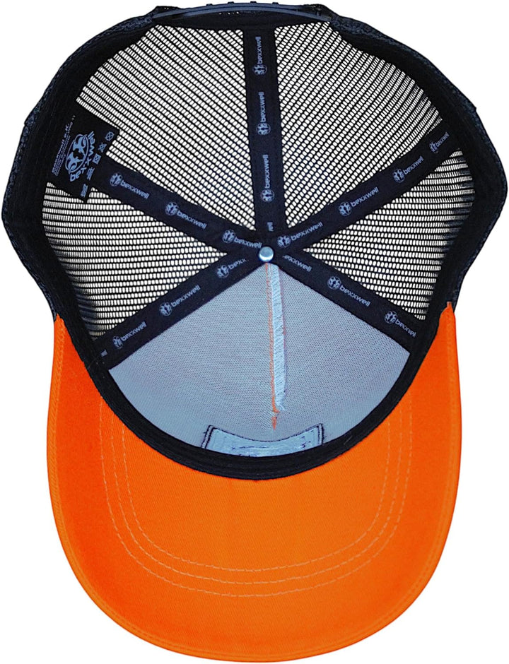 Bexxwell Trucker Cap orange/schwarz mit Logo-Patch (optimale Passform, Kappe, Black, Truckercap, Log