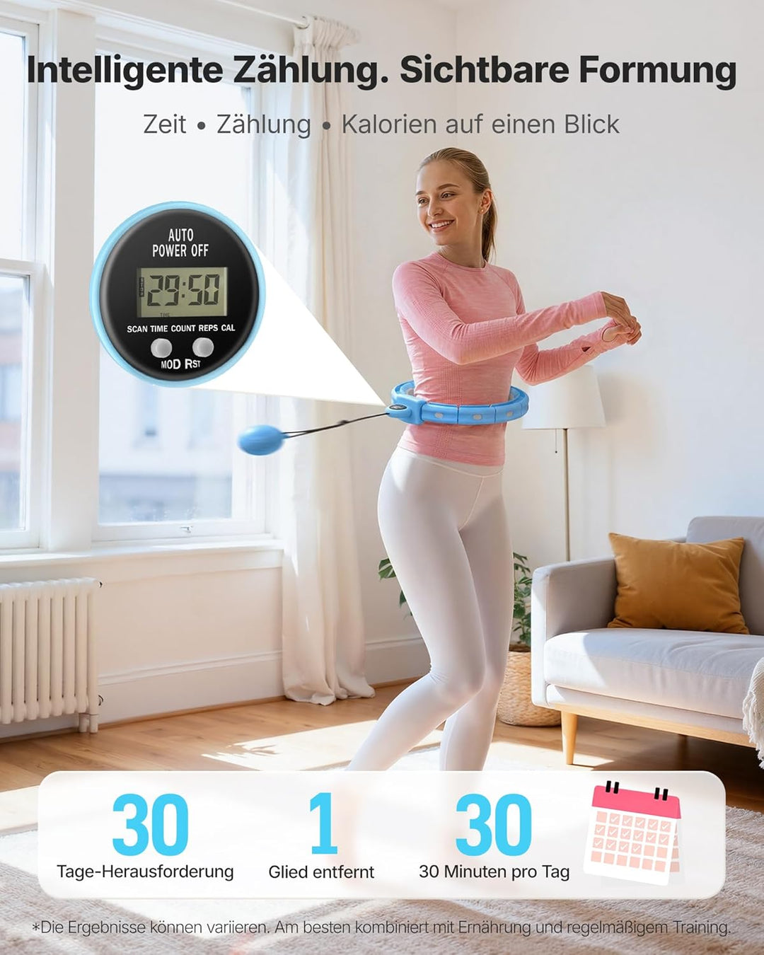 MERACH Hula-Hoop-Reifen für Erwachsene mit Kalorienzähler & Gewichtskugeln, Geräuscharm Fitness-Hula